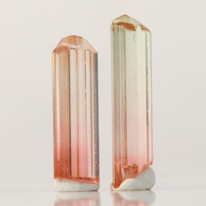peach pink tourmaline crystal pair congo natural elongated crystals