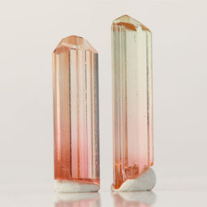 peach pink tourmaline crystal pair congo natural elongated crystals