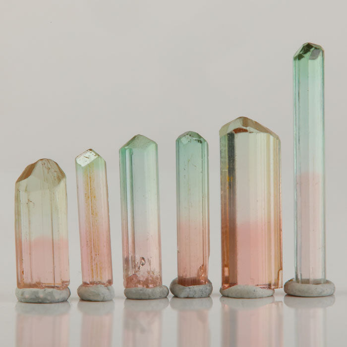 congo tourmaline crystal parcel with green pink color zoning six pieces