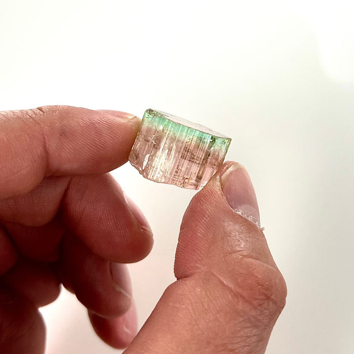 bicolor pink and green tourmaline crystal