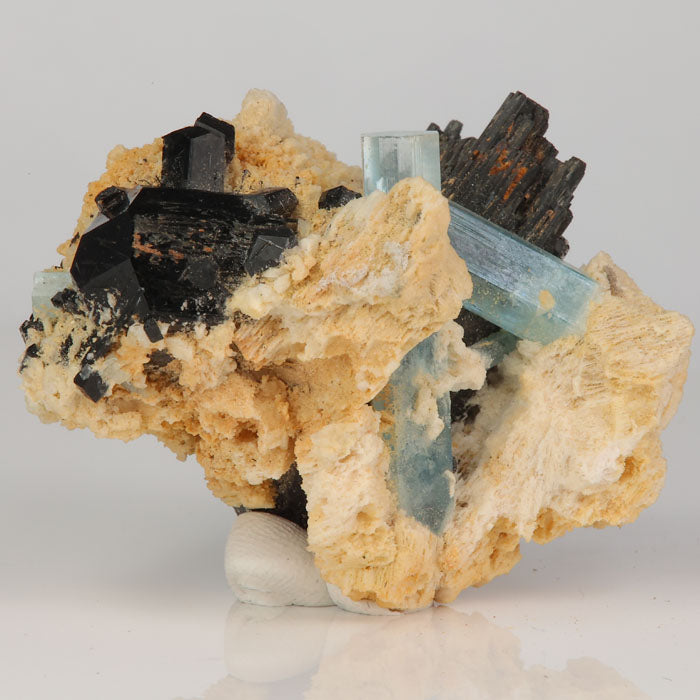 Aquamarine with Schorl on Albite from Pakistan – 54 grams