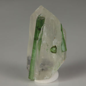 Green Tourmaline crystals enclosed in clear Quartz