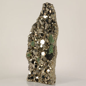 metallic pyrite crystal cluster with fluorite