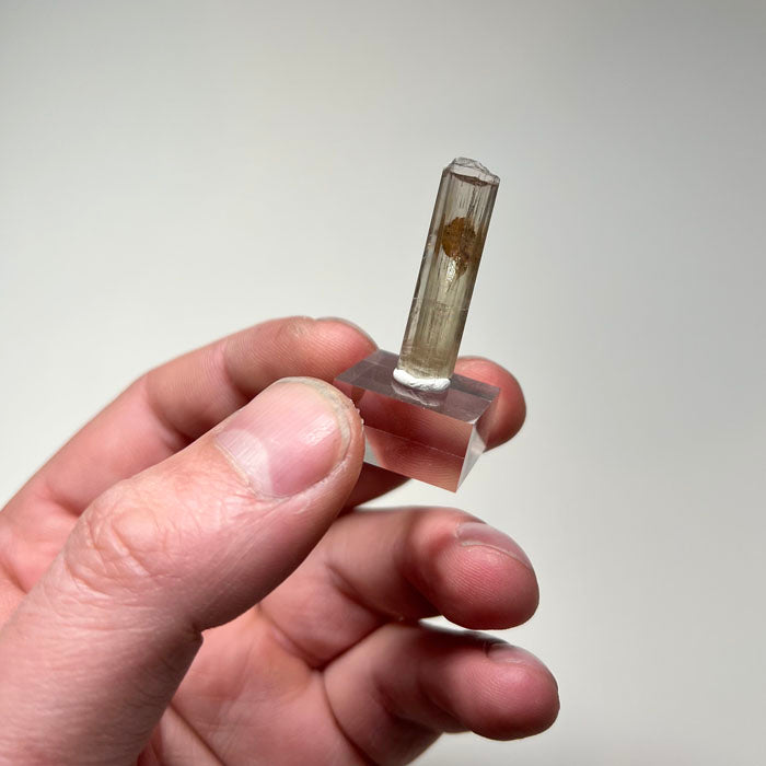 Natural Turkish diaspore crystal showing pale golden color and clarity
