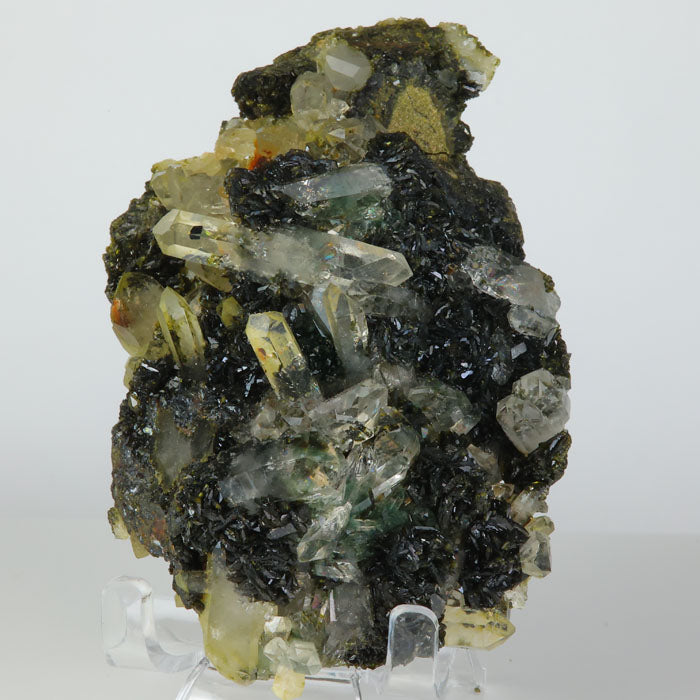 Natural epidote quartz mineral specimen display