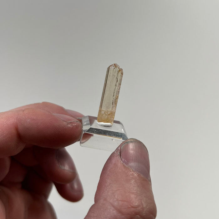 slender imperial topaz thumbnail specimen natural brazil mineral