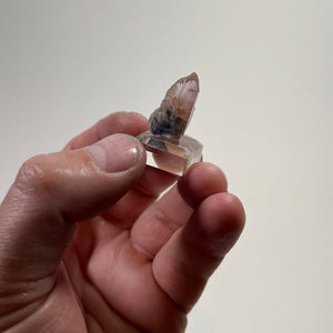 natural pink zoisite crystal with violet blue zoning