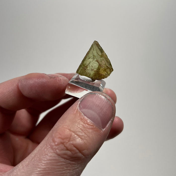 natural titanite thumbnail specimen olive green mineral display
