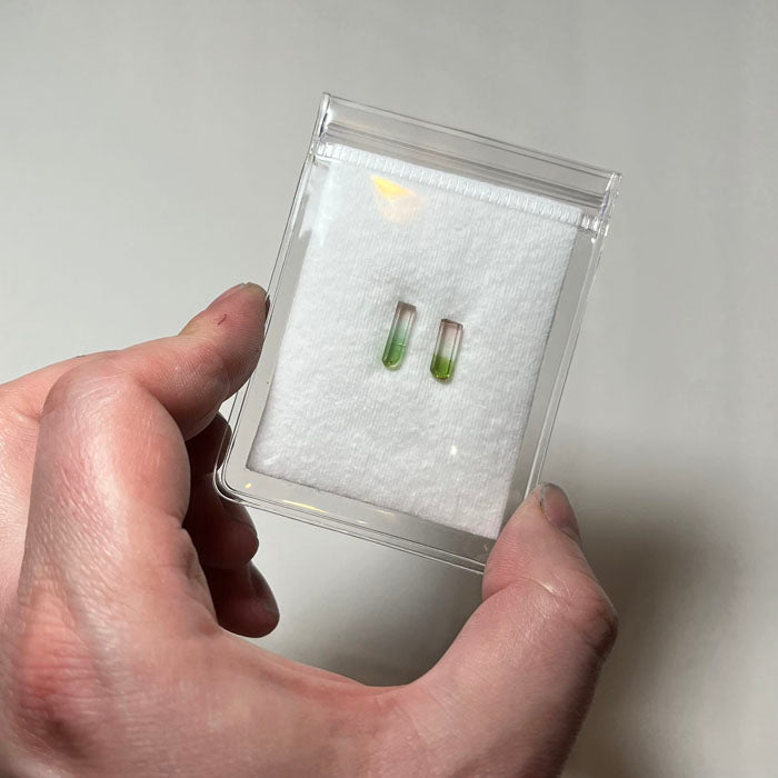 small tourmaline crystal duo with green tops and pink bases