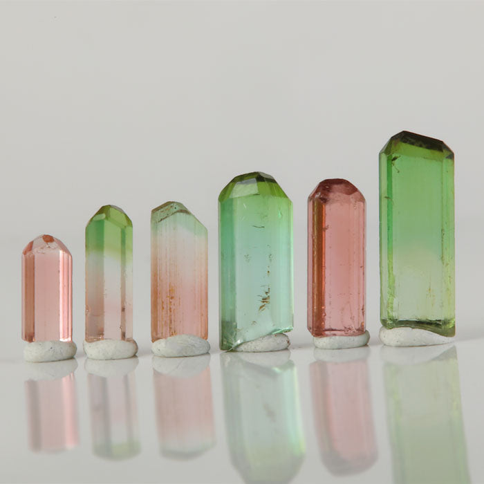 small tourmaline crystals lot varied colors green pink specimen set