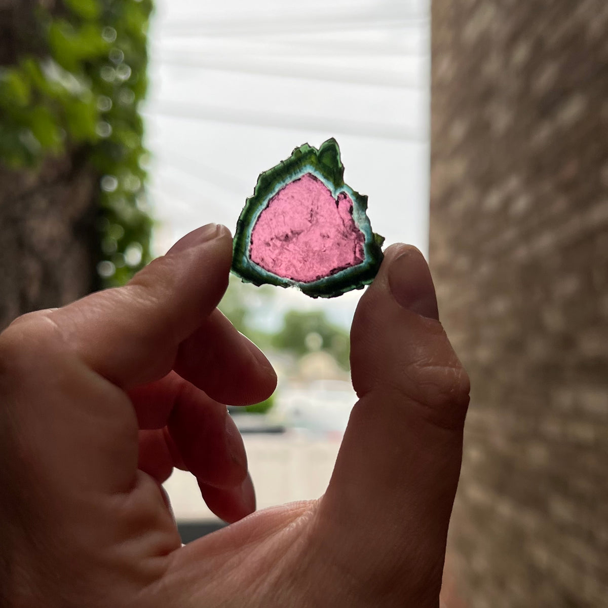 Natural watermelon tourmaline slice specimen