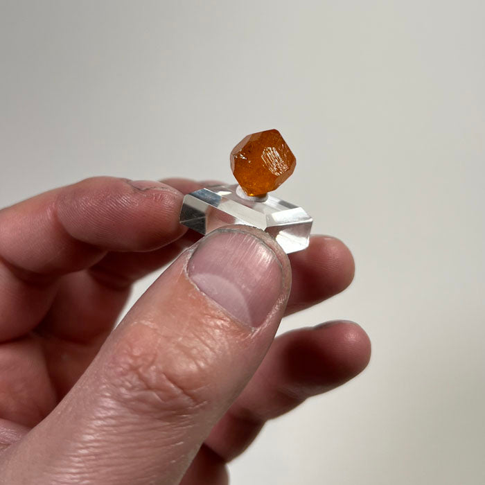 Bright orange garnet crystal specimen display