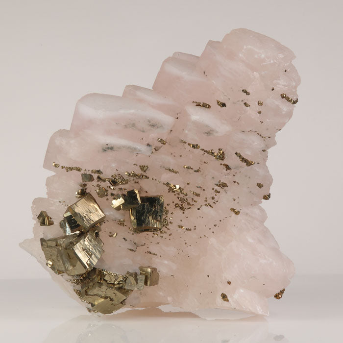 pink calcite with pyrite crystals Longyan China specimen