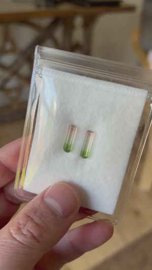 Matched tourmaline pair with natural color zoning green and pink