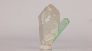 Natural 11.55 gram Tourmaline on Quartz thumbnail specimen from Kunar, Afghanistan, displaying contrasting crystal shapes.