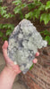 Mint green fluorite crystal cluster on druzy quartz