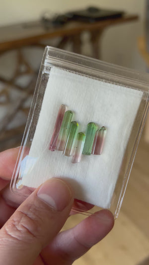 Natural tourmaline crystal set elongated mixed color specimens