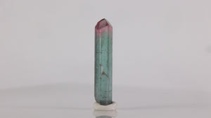 Pink green tourmaline crystal elongated specimen