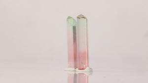 raw tourmaline pair green and pink crystals display set