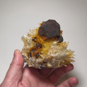 Large quartz specimen featuring reddish brown pyrite crystals