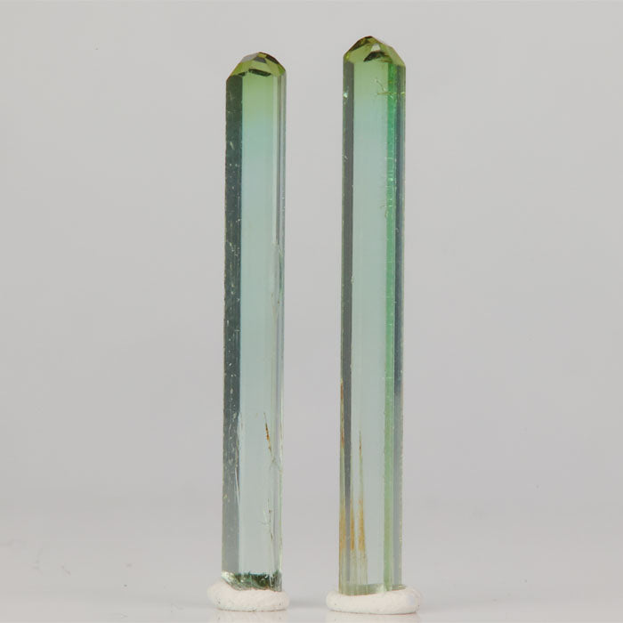 slender green tourmaline crystal pair from Congo