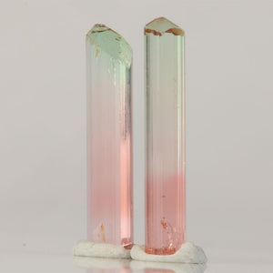 natural tourmaline crystals green cap pink base collector pair
