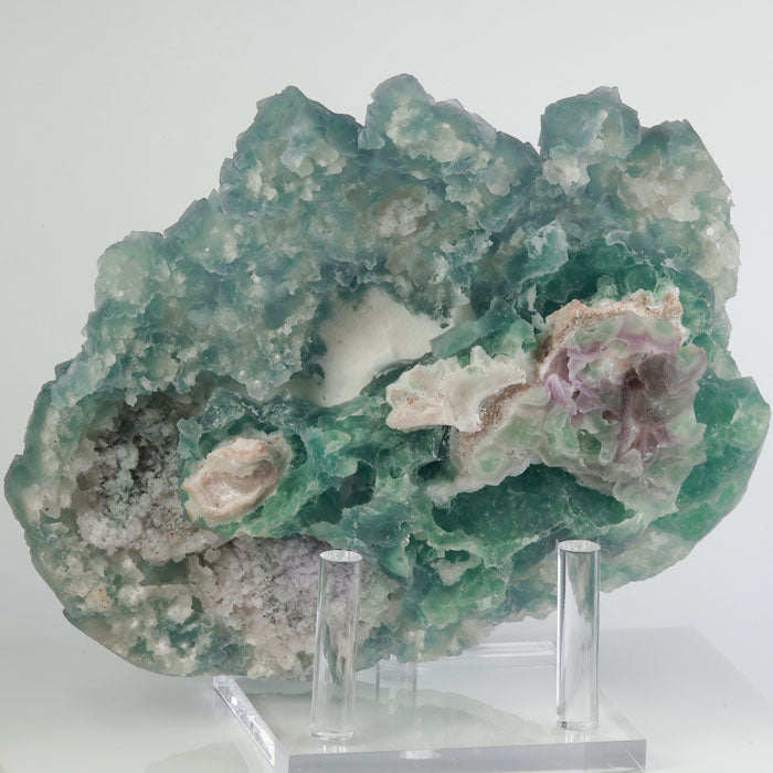 large Chinese fluorite mineral specimen with layered crystal growth
