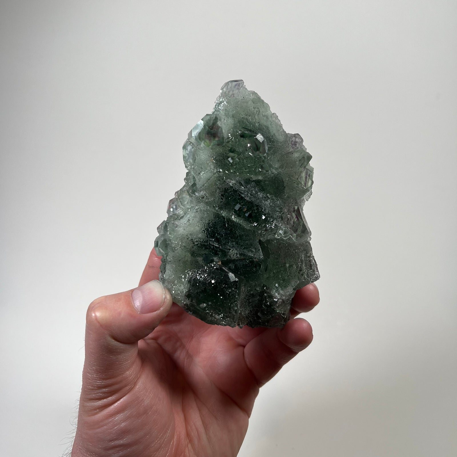 Deep green gemmy fluorite crystal from China