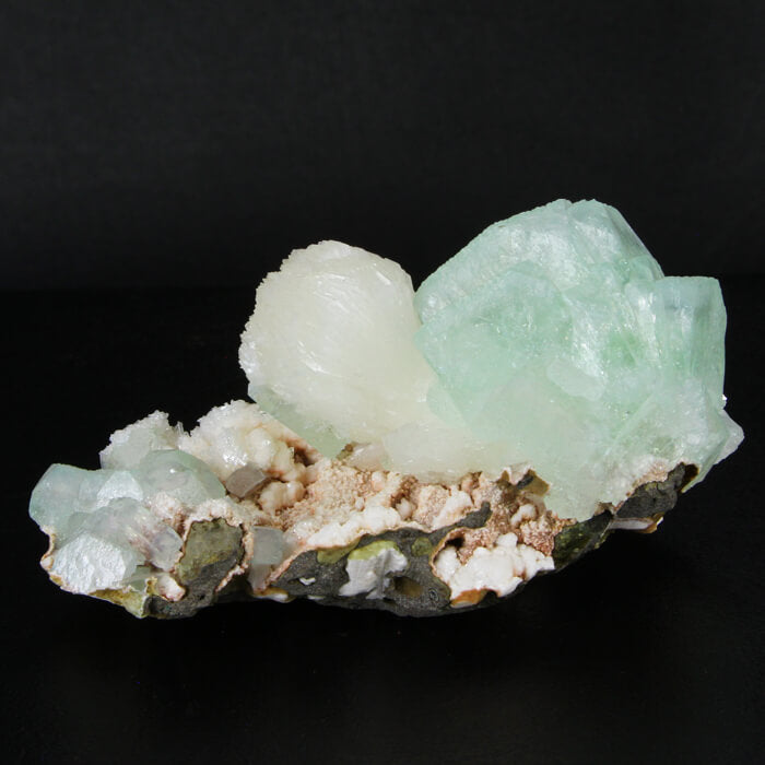 Green Apophyllite and Stilbite Mineral Specimen