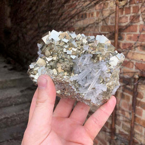 pyrite and quartz crystal raw mineral specimen