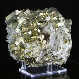 natural raw pyrite crystals with quartz crystals
