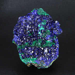 Deep Blue Raw Azurite Crystals on Green Malachite