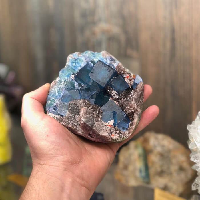 Electric Blue Cubic Fluorite Mineral Specimen