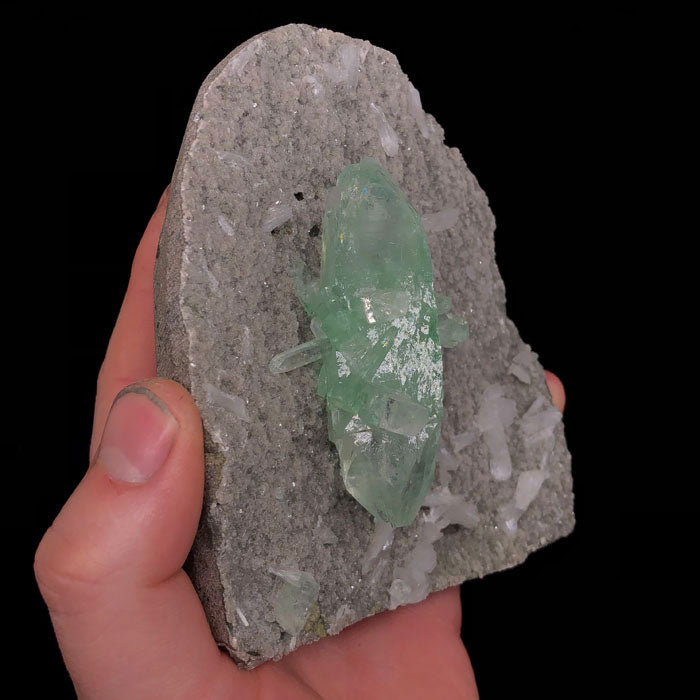 Raw Green Apophyllite Crystal on Matrix Indian Zeolite