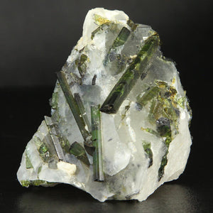 Many Green Tourmaline Crystals on Quartz