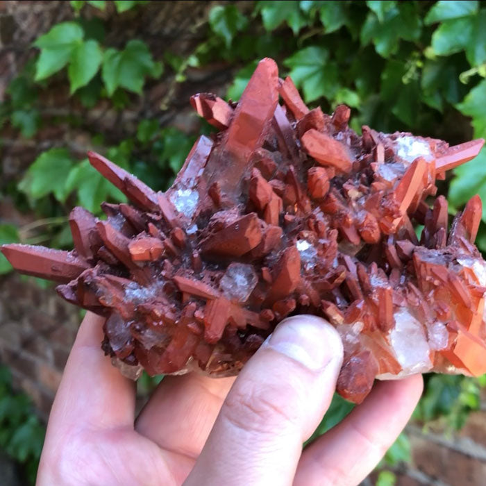 Hematite coated quartz cluster from morocco