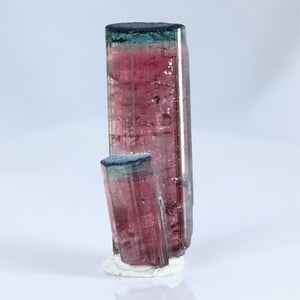 Blue Green Capped Twin Bicolor Pink Tourmaline Crystal Specimen