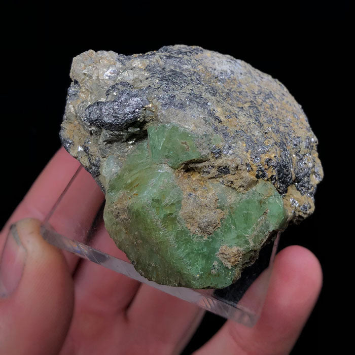 124g Raw Green Garnet Crystal on Matrix - Mineral Mike