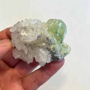 Tanzanian Green Diopside on Clear Quartz Crystal Cluster