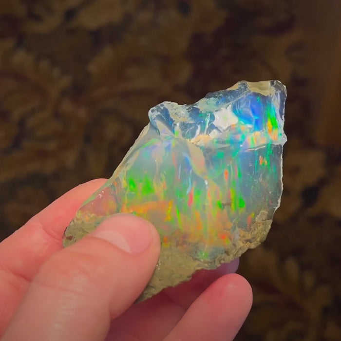 337ct Glassy Ethiopian Crystal Opal with Intense Fire - Mineral Mike