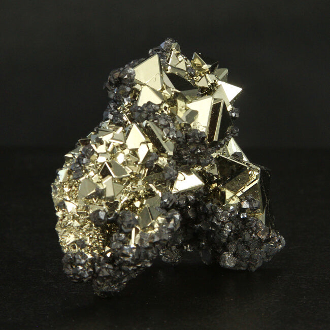 Pyrite Octahedrons and Sphalerite from Huanzala, Peru