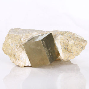 Single pyrite cube on matrix from spain