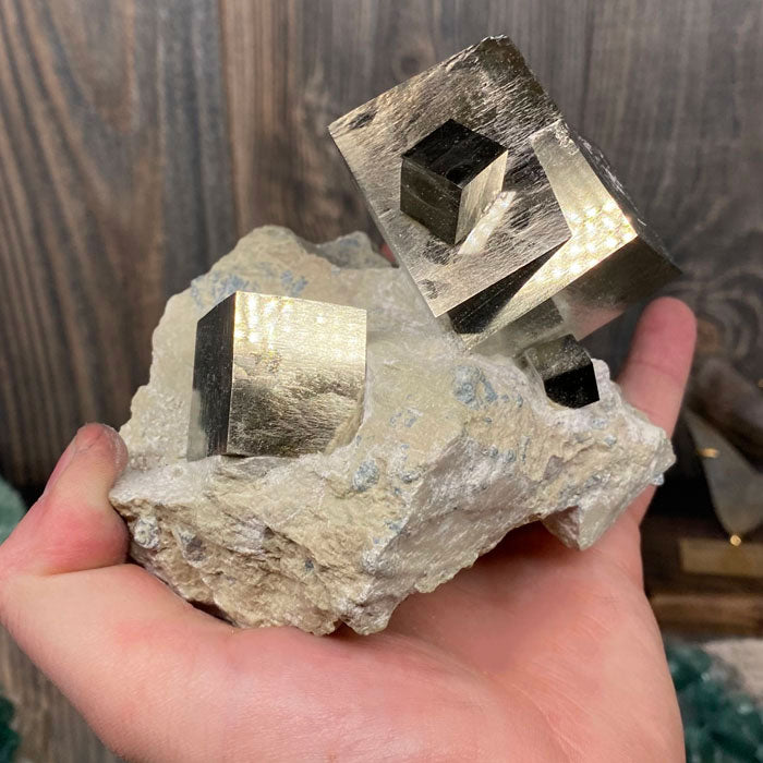 Spanish Pyrite Cubes on Matrix Mineral Specimen
