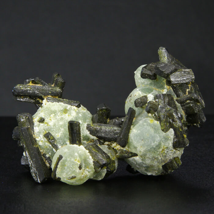 Prehnite and raw epidote crystal specimen