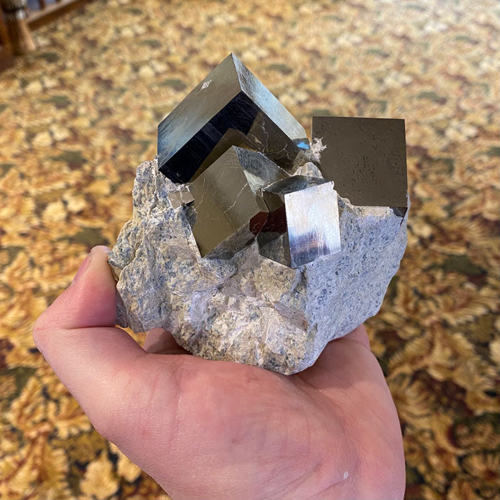 Natural cube pyrite crystal cluster